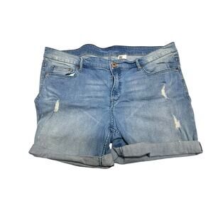 &Denim by H&M High Rise Plus SZ 22 Distressed Washed Cuffed Roll Up Jean Shorts